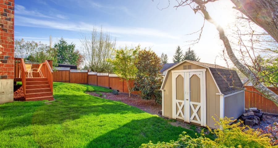 Fenced backyard with storage shed in Mesa